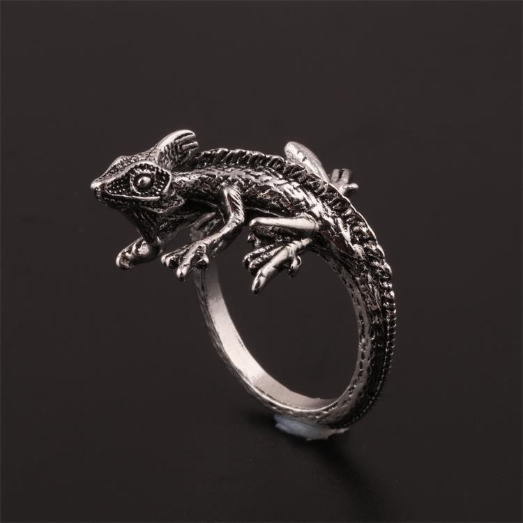 Bague ouverte réglable en alliage avec motif animal lézard, style hip-hop européen et américain, style punk rétro