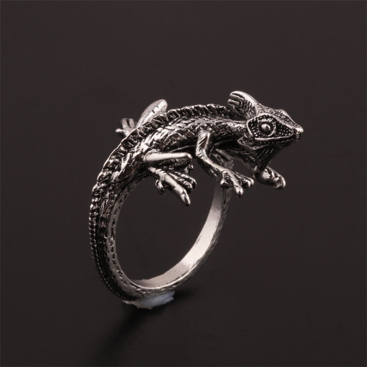 Bague ouverte réglable en alliage avec motif animal lézard, style hip-hop européen et américain, style punk rétro