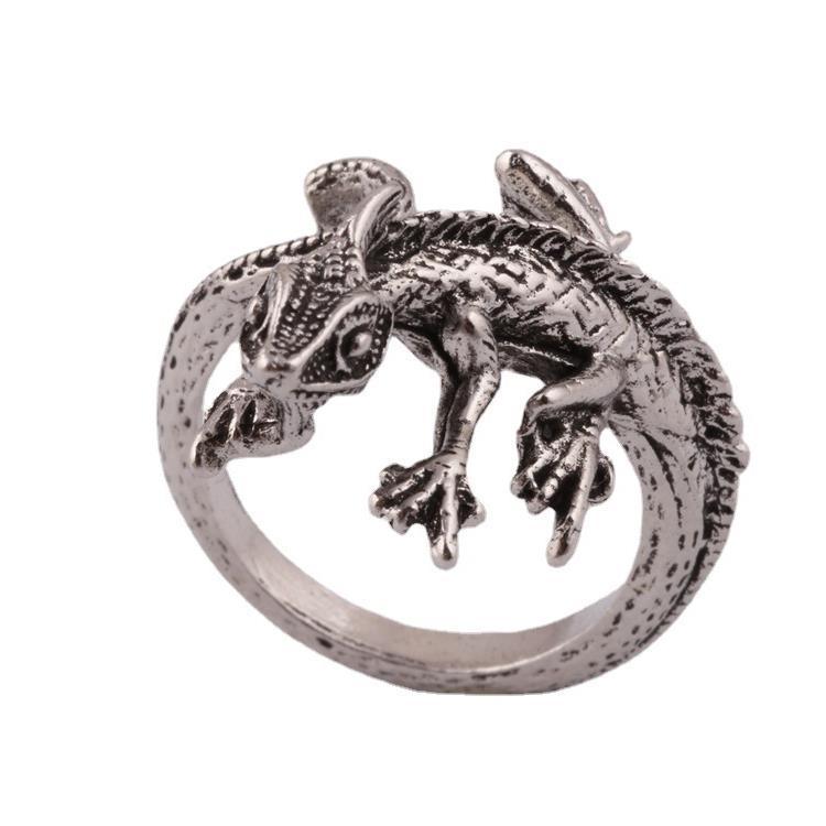 Bague ouverte réglable en alliage avec motif animal lézard, style hip-hop européen et américain, style punk rétro