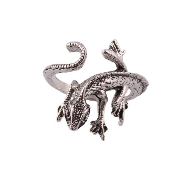 Bague ouverte réglable en alliage avec motif animal lézard, style hip-hop européen et américain, style punk rétro