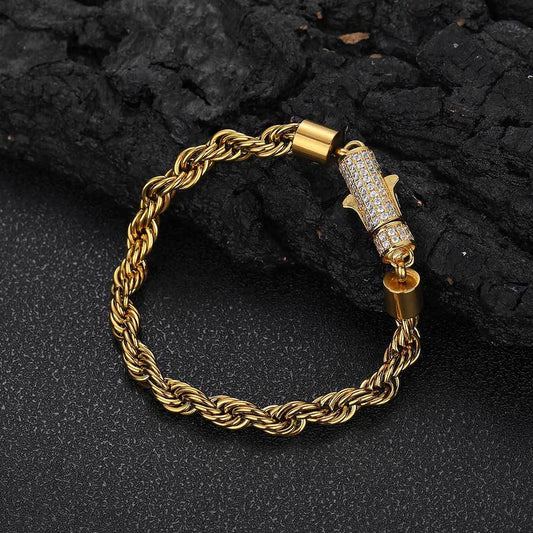 Men's hip-hop diamond buckle bracelet stainless steel twist chain personality bracelet