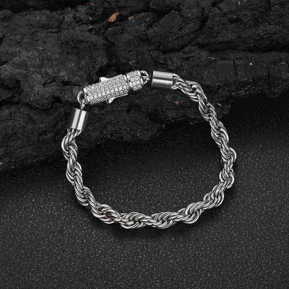 Men's hip-hop diamond buckle bracelet stainless steel twist chain personality bracelet