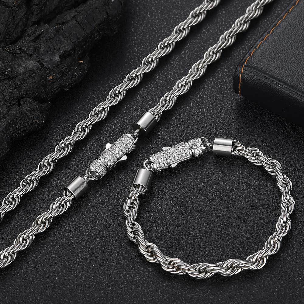 Men's hip-hop diamond buckle bracelet stainless steel twist chain personality bracelet