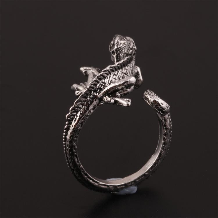 Bague ouverte réglable en alliage avec motif animal lézard, style hip-hop européen et américain, style punk rétro