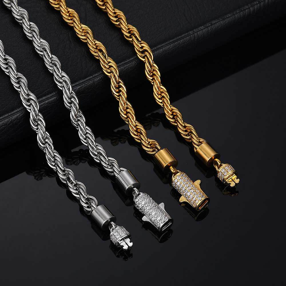 Men's hip-hop diamond buckle bracelet stainless steel twist chain personality bracelet