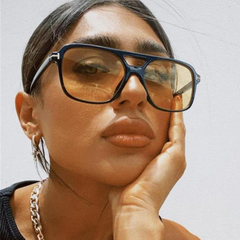 Nouvelles lunettes de soleil tendance pour femmes, lunettes de soleil rétro, lunettes de soleil tendance à double pont en forme de T 